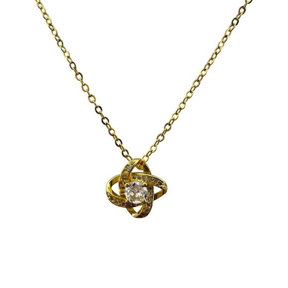 Gold Vermeil Necklace With Cubic Zirconia Pendant Sterling Silver Chain - Picture 1 of 6